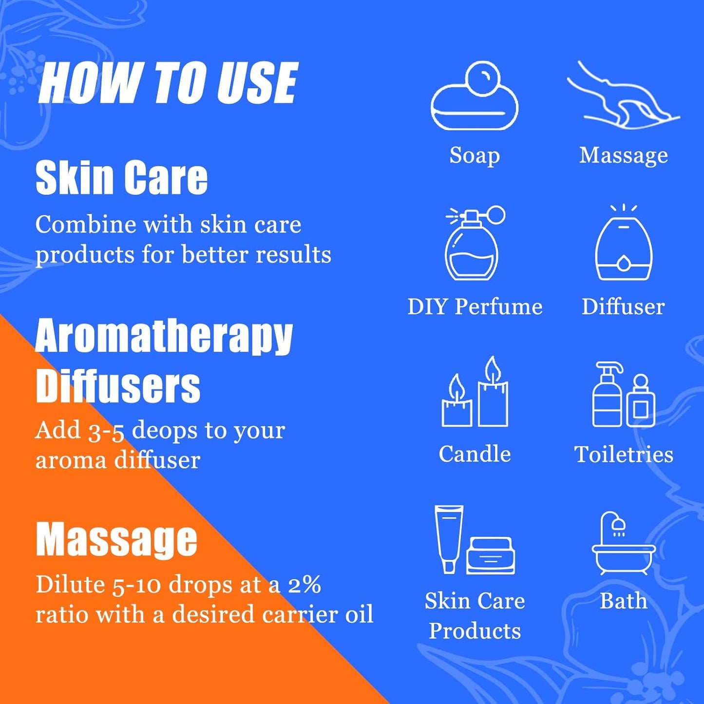 HIQILI Essential Oils for Diffusers for Home，Top 6 Gift Essential Oil Set，Include Lavender, Orange, Peppermint, Tea Tree, Eucalyptus, Lemongrass，Beginner Kit（10ML*6）