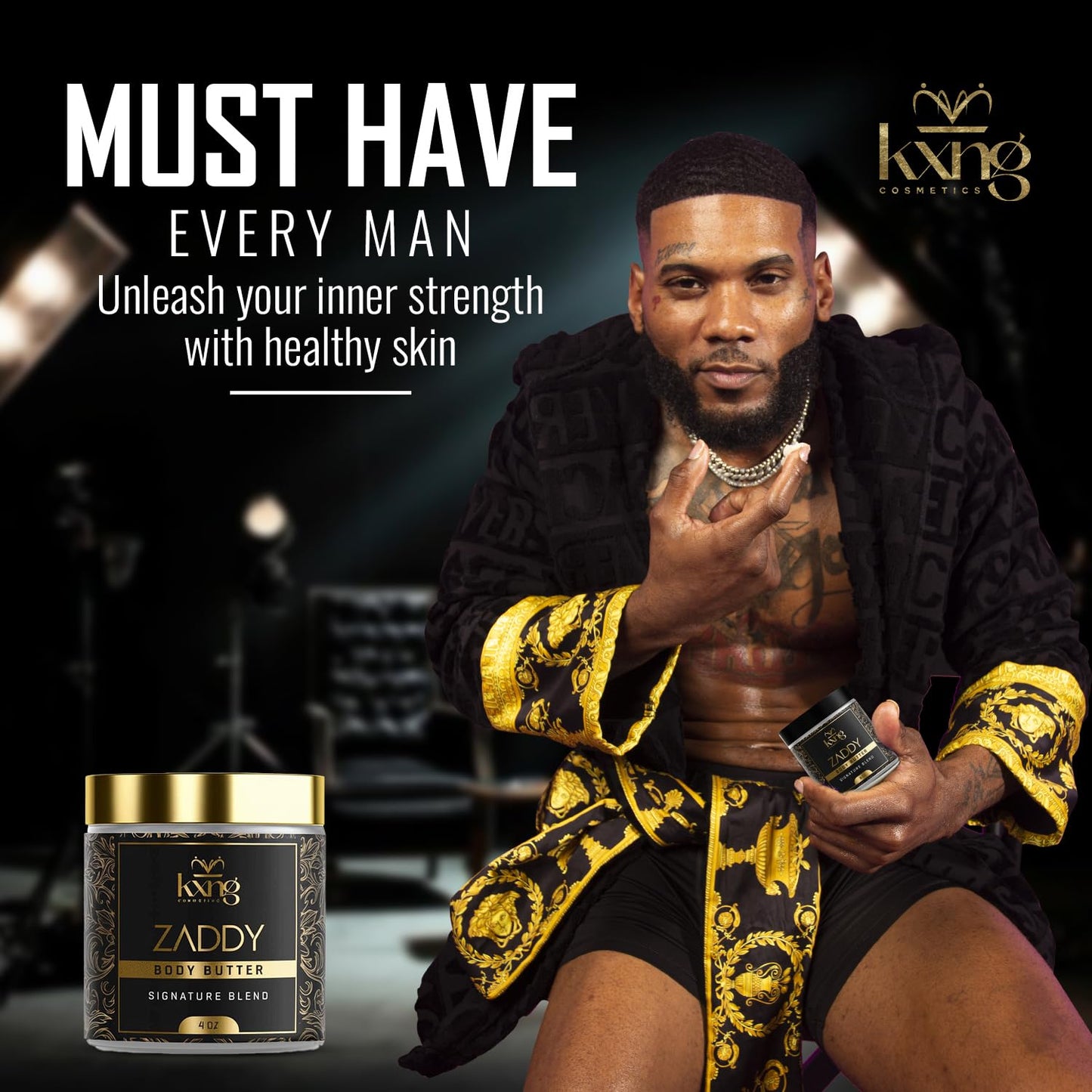 KXNG Cosmetics, Body Butter, Organic Skin Care for Men and Women, Body Moisturizer Lotions and Creams, Raw Shea Butter, Cocoa Butter, Mango, Coconut Oil, Hand, Foot, All Skin Types (Zaddy)