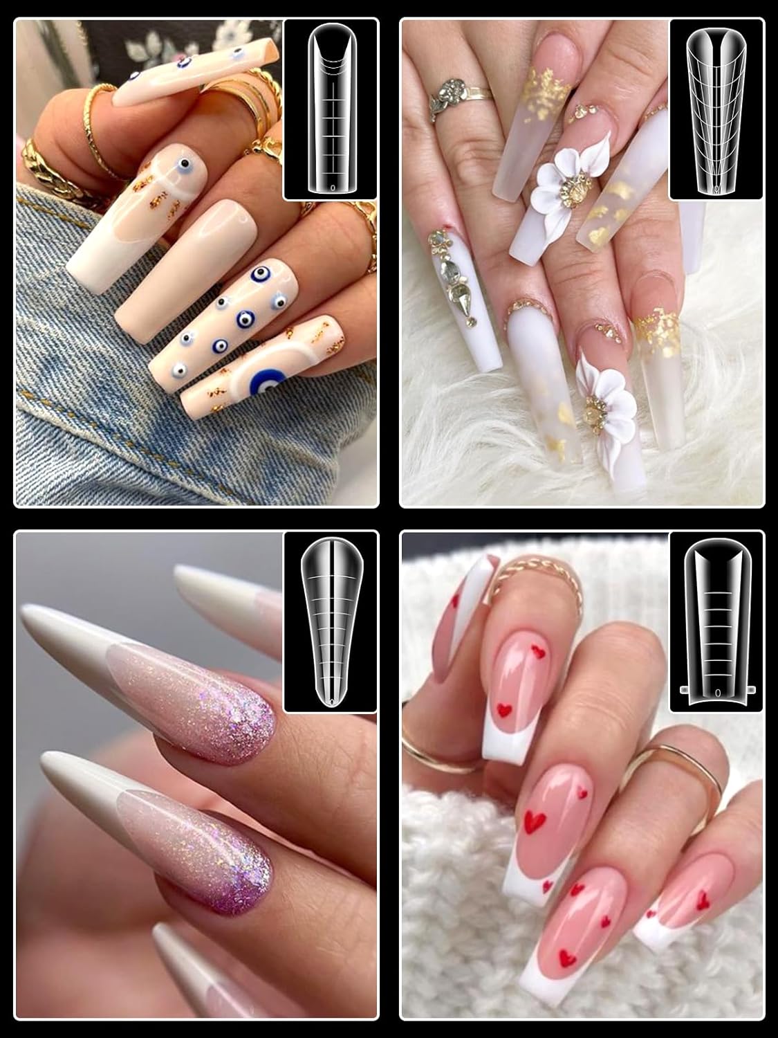 EBANKU Dual Forms for Poly Nail Gel 288PCS Dual Nail Forms Molds Stiletto Coffin Ballerina Acrylic Nail Tips 12 Shapes for Builder Gel Manicure Nail Art Design Salon DIY at Home