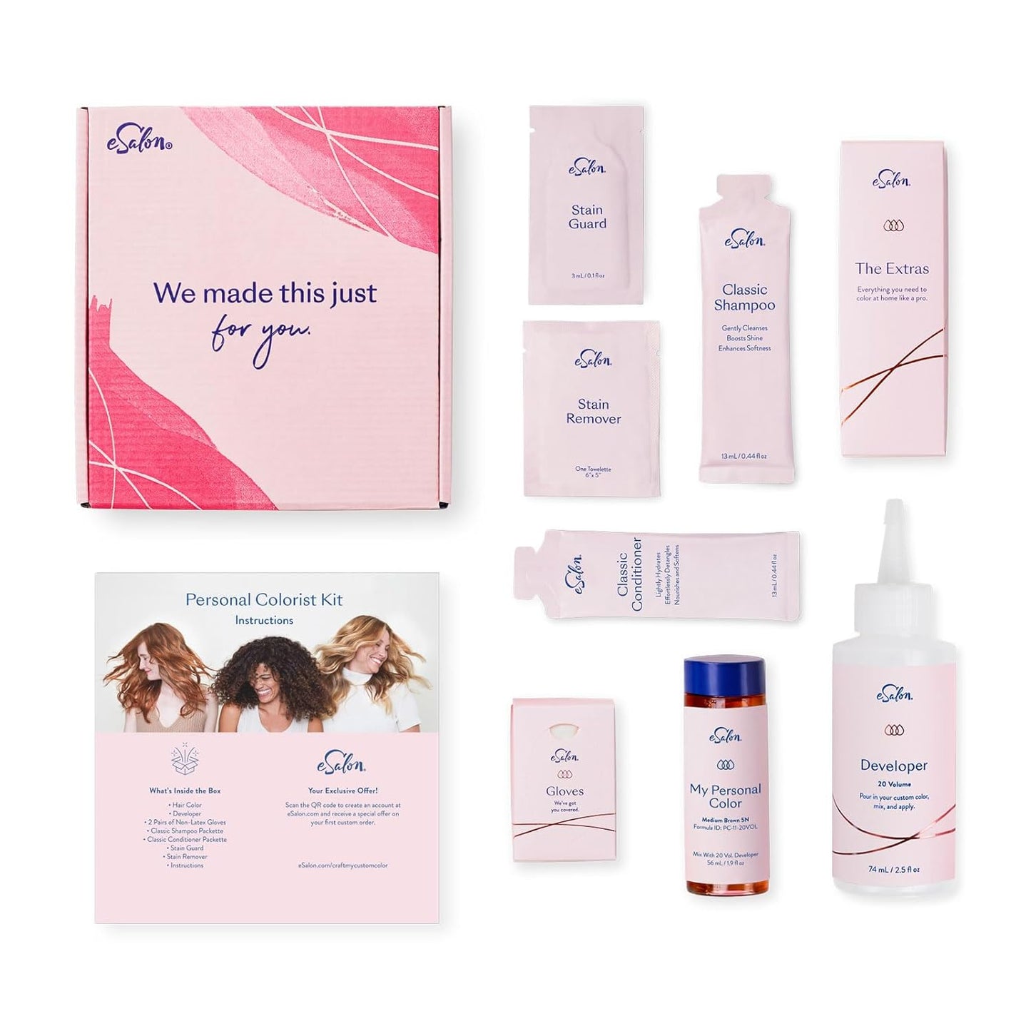 eSalon Permanent Hair Color & Hair Dye Complete Kit - Medium Brown Natural Golden - Personal Colorist Kit for Up To 100% Gray Coverage for All Hair Types - Professional-Grade Ammonia-Free Hair Dye