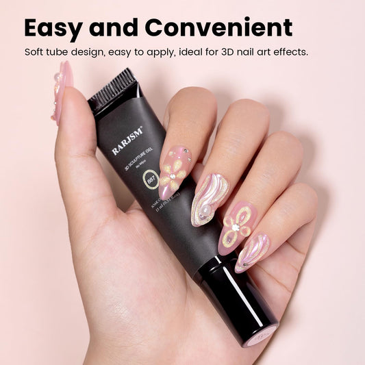 RARJSM 3D Nail Art Sculpture Gel Nail Polish Multi Color Pearlescent Yellow Green Glitter No Wipe DIY Drawing Hard Nail Craving Sculpting Gel UV LED Curing Requires Nail Decoration Manicure Design