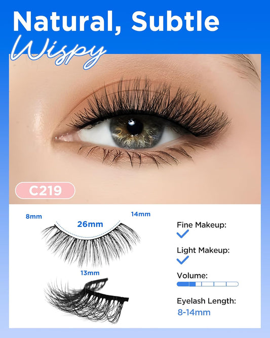BEYELIAN False Eyelashes 14 Pairs Eye Lashes 8-14mm Strip Lash Pack Soft 3D Volume Faux Mink Lashes That Look Like Extensions C219