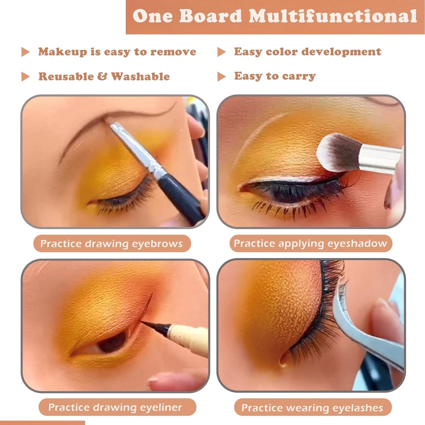 Makeup Practice Face Board, Silicone Makeup Mannequin Face for Makeup Artist Supplies, Mannequin Face for Makeup Practice with Makeup Brushes Rhinestones Sticker(Bright)