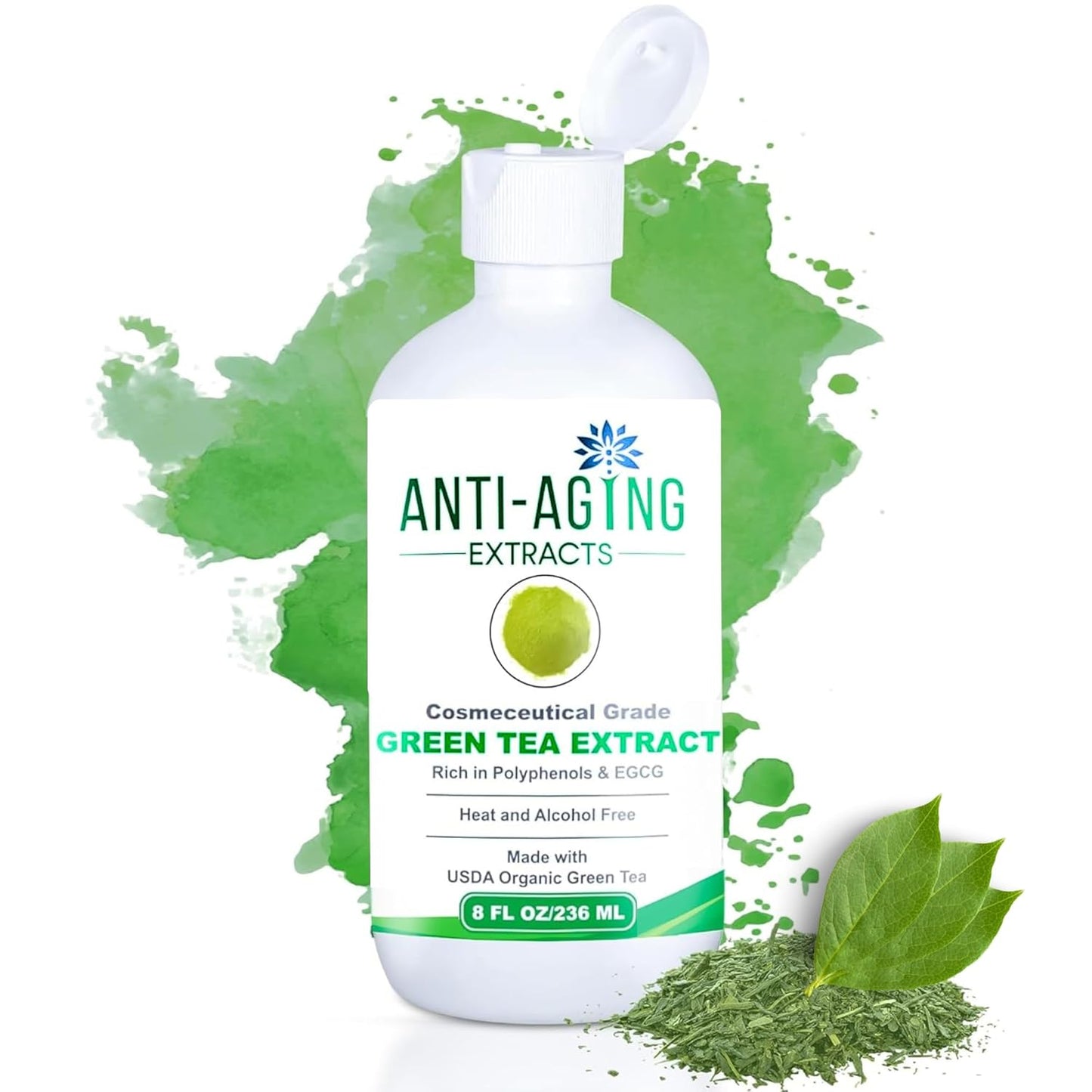 Pure Green Tea Extract for Skin and Hair – Cold-Processed Antioxidant Serum with USDA Organic Leaves – Natural - Alcohol-Free - 8 fl oz