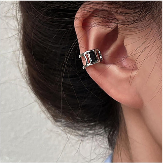 Vintage Crystal Ear Cuff Earrings Black Onyx Cuff Earrings Rhinestone Cartilage Earrings Silver Open Cuff Wrap Earrings Jewelry for Women
