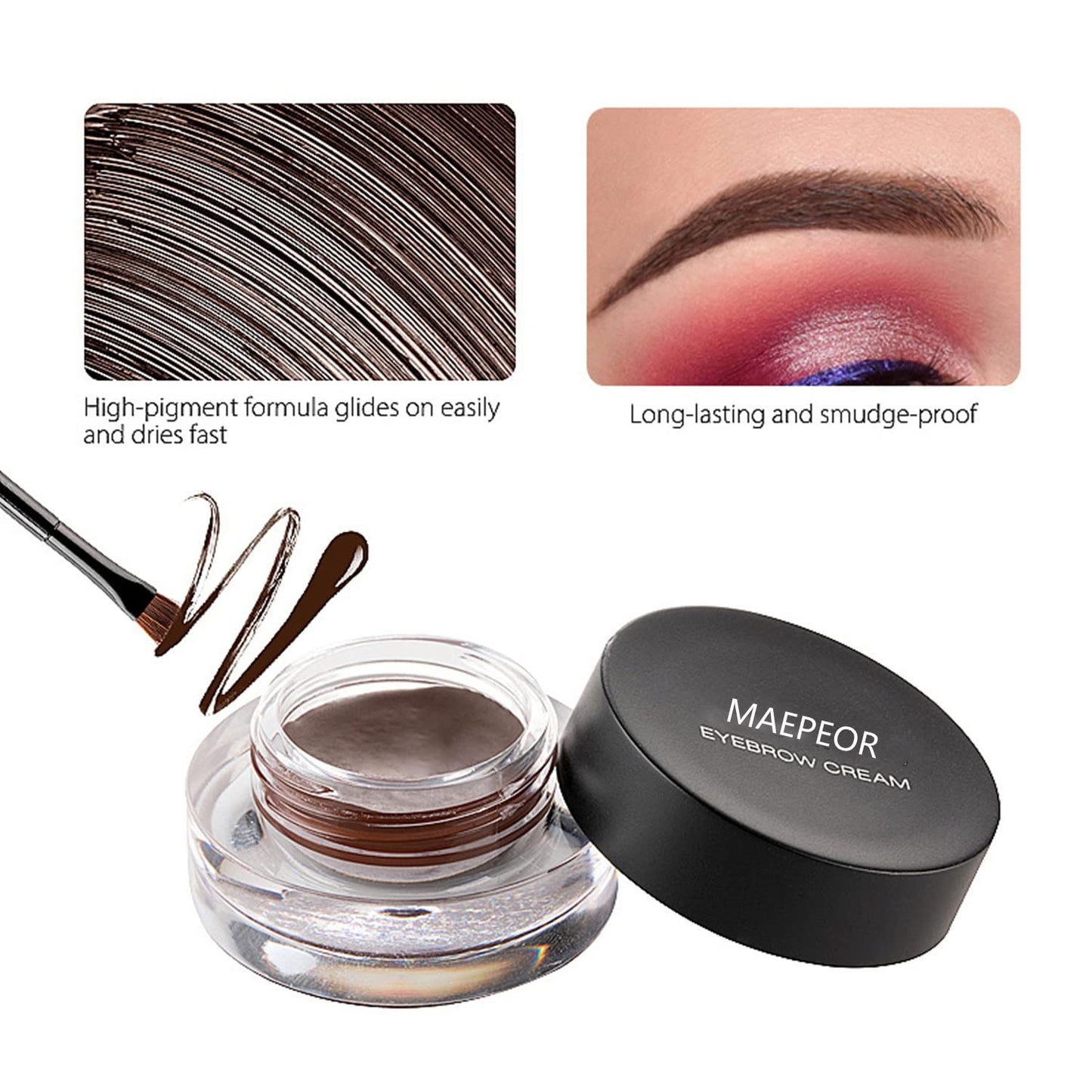 MAEPEOR 12 Colors Eyebrow Pomade Full-pigmented Long Lasting Waterproof Eyebrow Cream Gel Filling & Shaping Tinted Eyebrows Enhancers with Brush for Daily or Cosplay (02 Dark Brow)