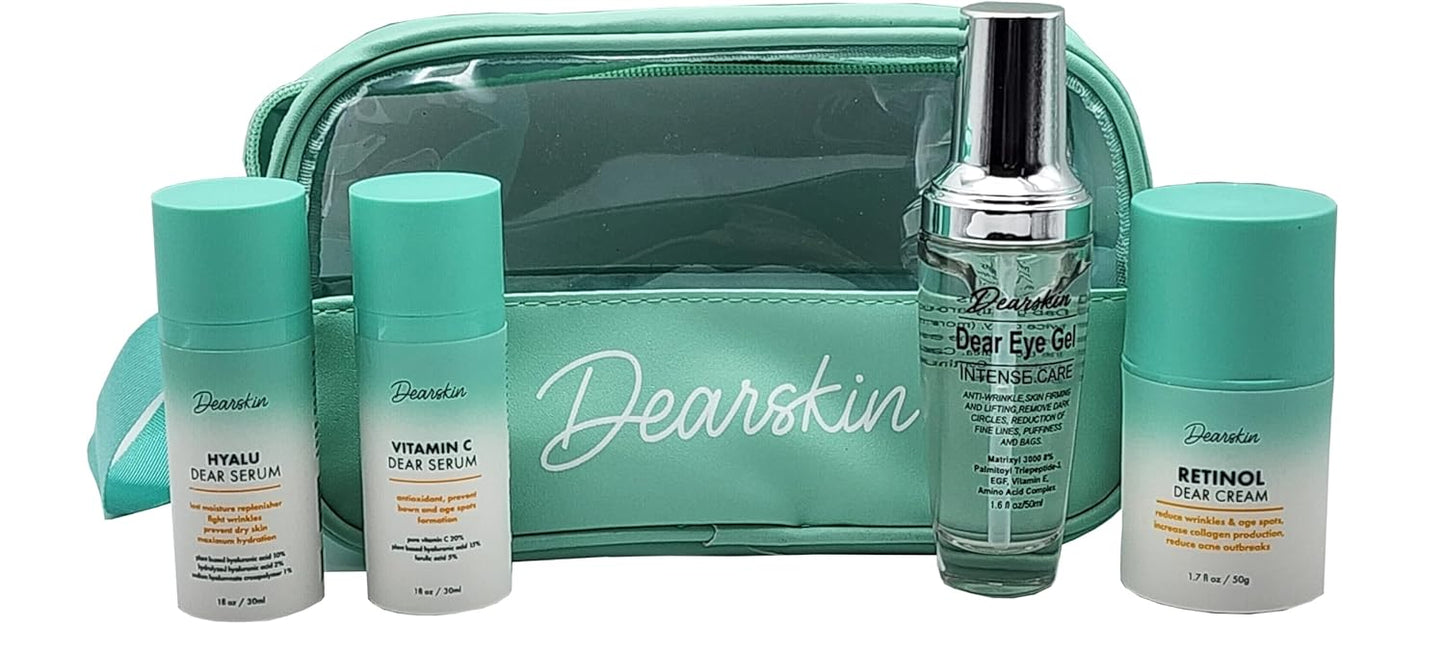 Anti-Aging Skincare Gift Set with Travel Bag - A Gesture of Ageless Love with Hyaluronic Acid Serum Vitamin C Eye Gel and Retinol Cream