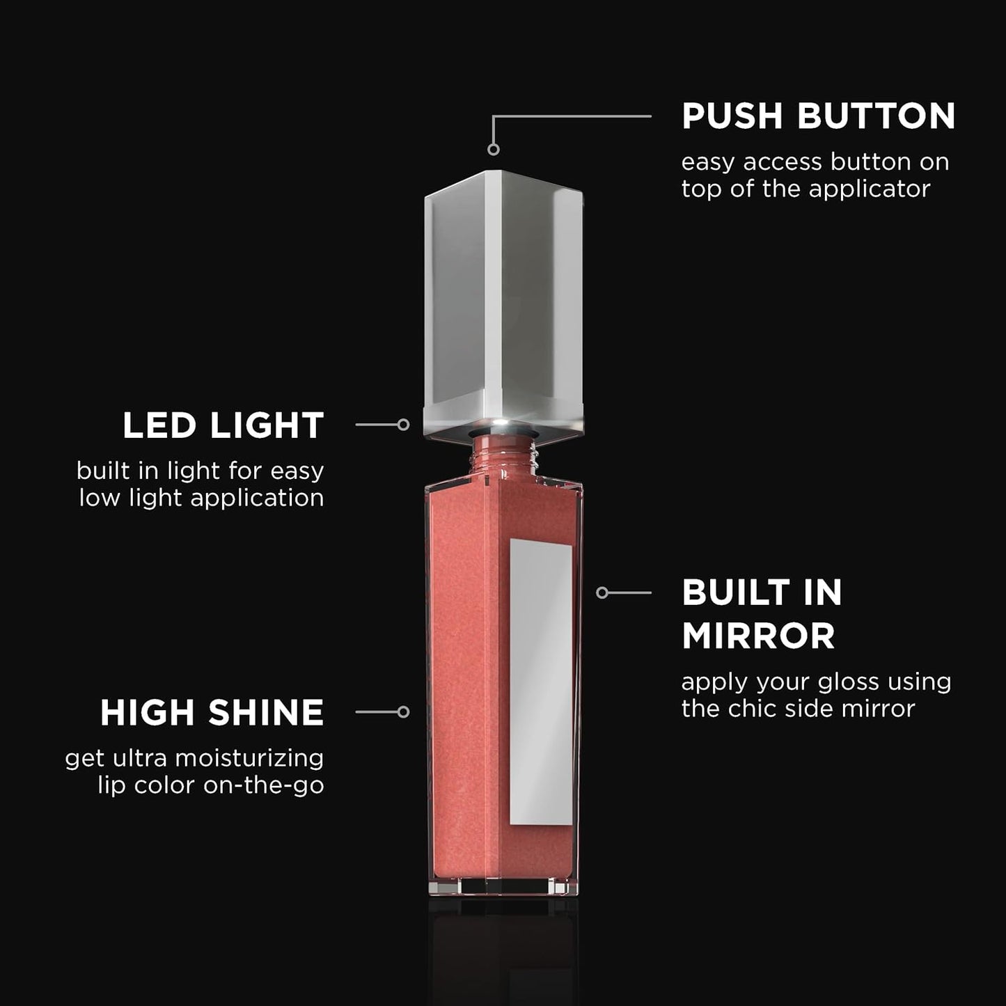 Pure Cosmetics Pure Illumination Lip Gloss - LED-lit Applicator w/Side Mirror - Non-Sticky, Moisturizing & Hydrating Lip Glosses - Soothes & Protects Dry Chapped Lips (Passion)