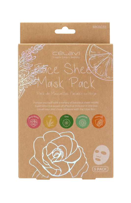 Celavi Essence Facial Sheet Face Mask Classic Authentic Korean Moisturizing Skincare, Pack of 5 (LIMITED EDITION)