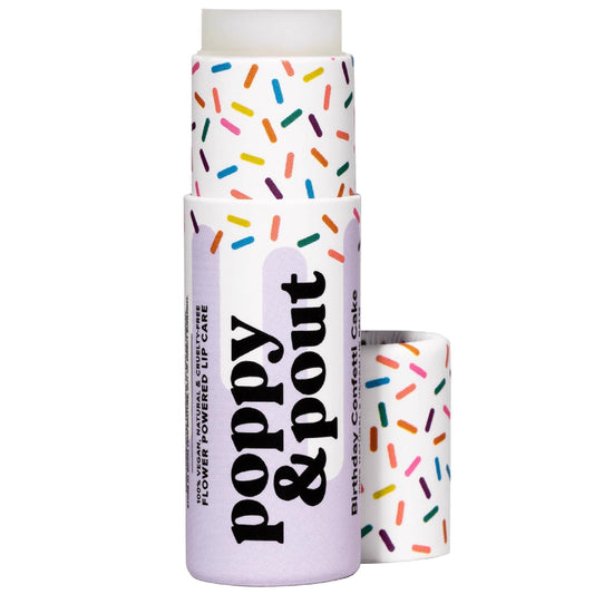 Poppy & Pout Birthday Cake Jumbo Lip Balm | All Natural Lip Balms & Moisturizers | Hydrates with Beeswax, Vitamin E, Organic Coconut Oil | Cruelty-Free | Lip Balm in Recyclable Cardboard Tube (Purple)