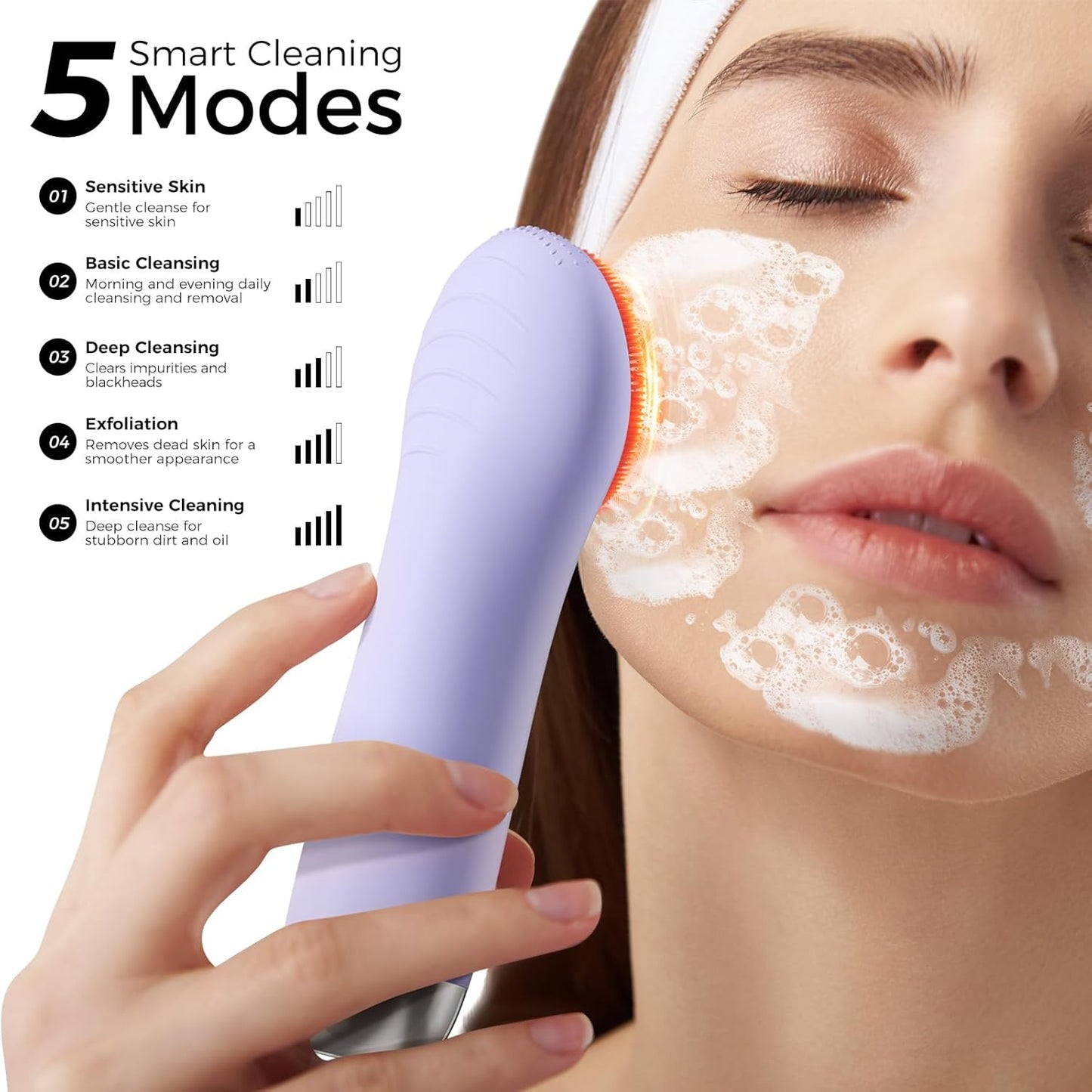 Facial Cleansing Brush: Rechargeable LED Electric Face Cleansing Brush with 4 Gentle Light Liquid Silicone Modes Face Scrubber Exfoliator,IPX7 Waterproof Ideal Gift for Men and Women-Purple
