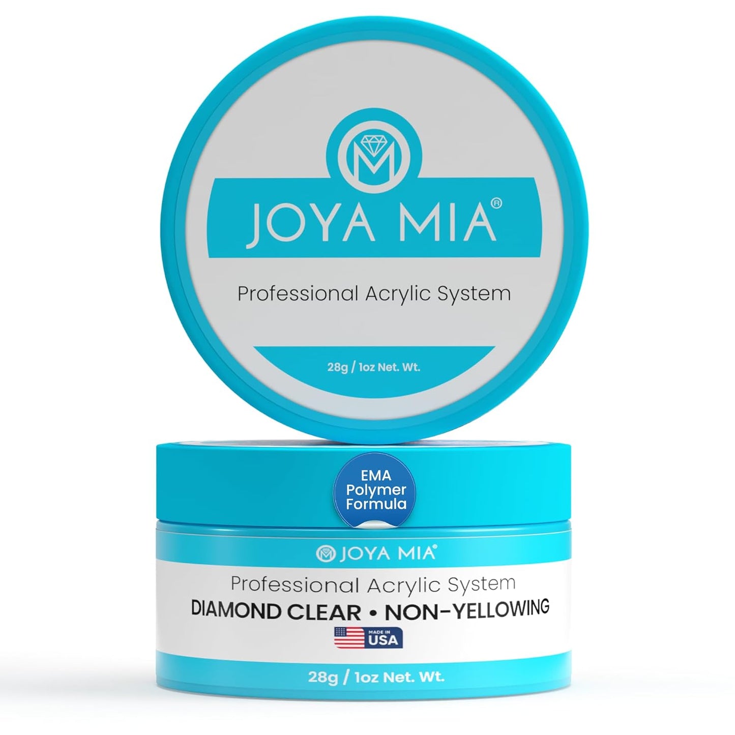 Joya Mia Acrylic Powder for Nails, MMA-Free, Super Adhesion Professional Powder for Flawless & Long-Lasting Nail Enhancements, Easy Application, Vibrant & Stunning Colors - Diamond Clear, 1 oz