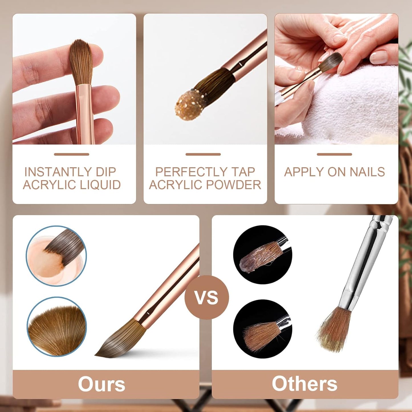 Acrylic Nail Brush Size 6,KEMEISI 100% Pure Kolinsky Nail Art Brushes Sturdy Handle Oval Shaped Acrylic Powder Nail Design Tools for Professional Manicure DIY Home Salon (Gold)