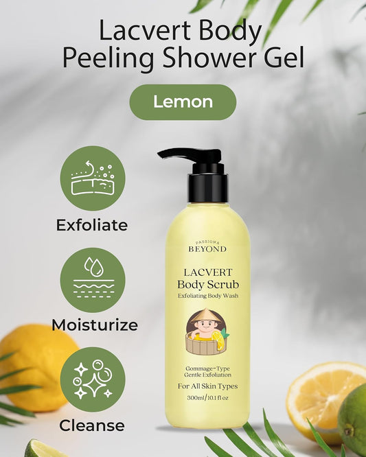 BEYOND Lacvert Body Scrub Peeling Gel (Lemon, 10.1fl oz) - Body Wash & Shower Gel for Gentle Exfoliation & Home Spa. Korean Daily Skin Care. Gommage-Type for Smooth, Soft Skin.