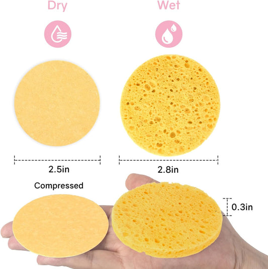 50-Count Compressed Facial Sponges,100% Natural Cellulose Cosmetic Make Up Sponges for Face Daily Facial Cleansing,Exfoliating,Makeup Removal(Yellow)