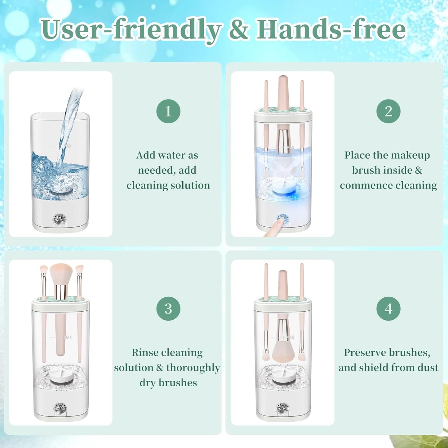 Electric Makeup Brush Cleaner Machine, Ultimate Efficient Automatic Cleaner for All Types of Makeup Brushes- Transparent