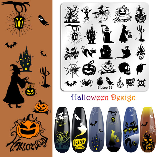 Biutee Nail Stamper Kit 15pcs Nail Art Stamp Plate 8pcs Stamp Gel Polish 1pcs Nail Stamper Scraper Set with Storage Bag, Nail Stamp Template Kit Flower Lace Animal Star Halloween Christmas Design