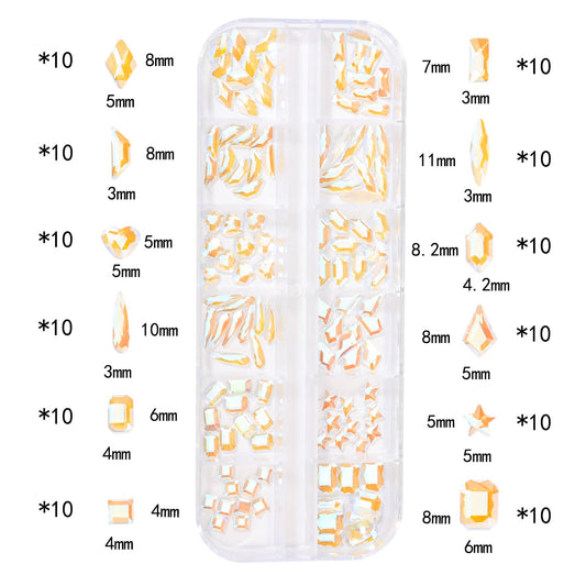 HNUIX Nail Rhinestones - 3D Multi Shape Size Crystal, Crystal Aurora Nail Gems, Flat Back, with Kit, for Nail Art, DIY Decorations