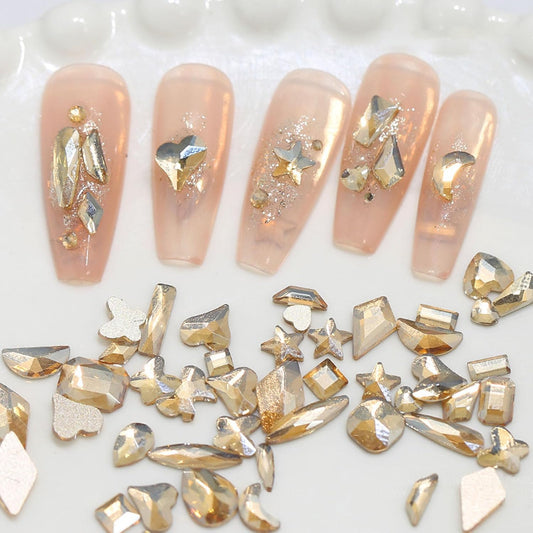 Nail Rhinestones Kit, 18 Types of 900 Special-Shaped Nail Diamonds + 3200 Flat-Bottomed Rhinestones, Champagne Crystals DIY Crafts Gold Gemstones for Nail Art Design