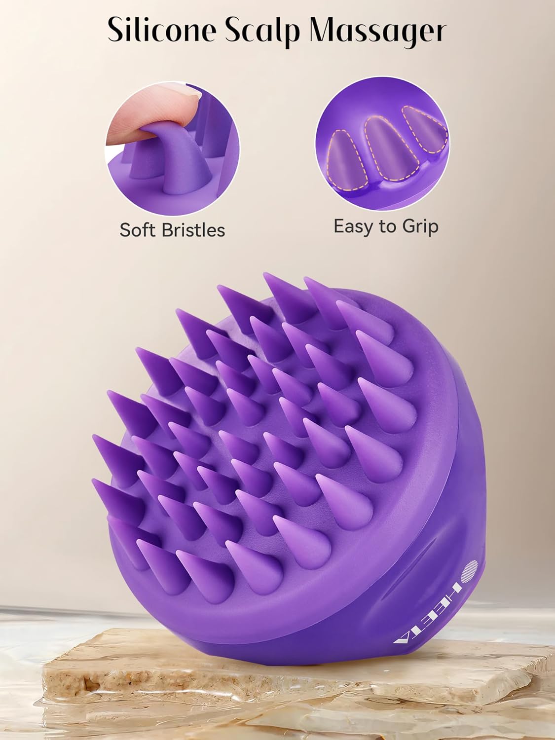 HEETA Scalp Massager with Soft Silicone Bristles - Removes Dandruff, Relieves Itching, Shampoo Brush for Hair Care & Scalp Relaxation (Black & Dark Purple)