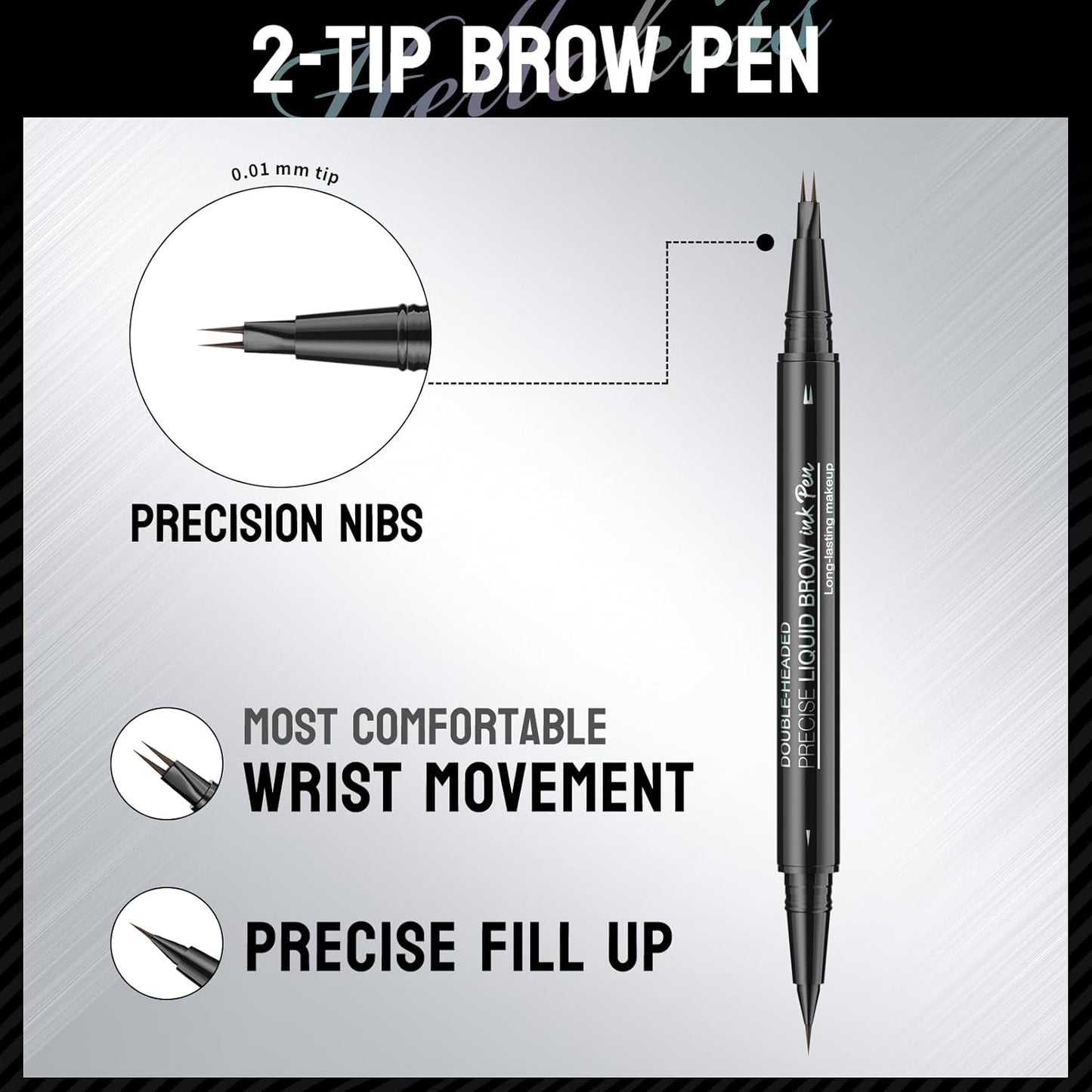 Microblading Eyebrow Pen, Curved Eyebrow Pencil 2-in-1 Dual-Ended Eyebrow Pencil 2-Fork-Tip and Single Tip Creates Natural Eyebrows Waterproof Long-lasting(Black)