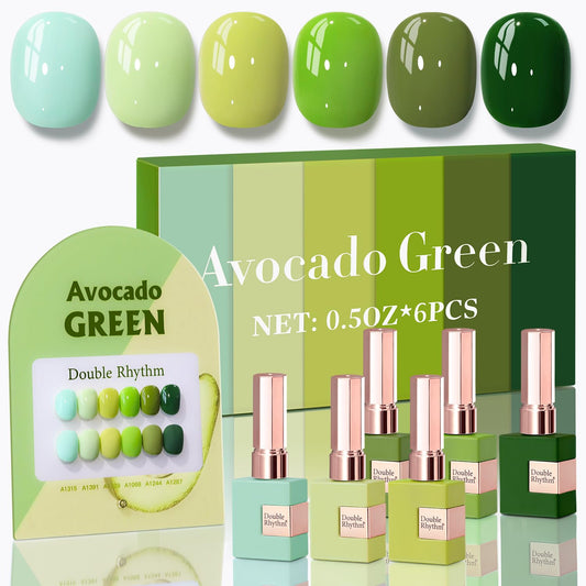 Double Rhythm 6 Pcs 15 ML Gel Polish Set Same Color Same Bottle Soak Off Gel Polish Kit Nail Art Manicure Salon DIY at Home for Women (Light Dark Green Olive Teal-T6-15)
