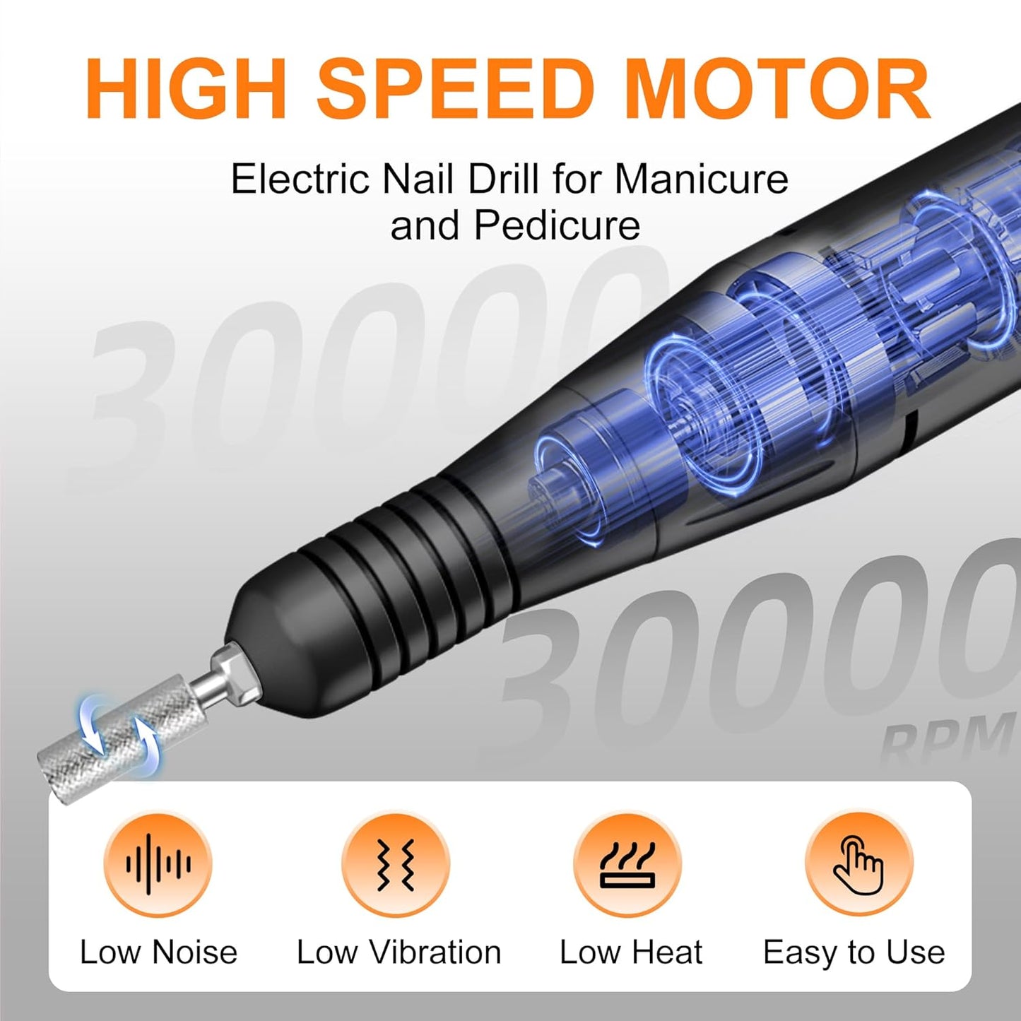 Professional Electric Nail Drill File:COSYGLOW Glitter Portable Cordless E-File Nail Drill Kit with 11 Drill Bits,30000 RPM Rechargeable Nail Drills Machine for Acrylic Nails Gel Polishing(Black)