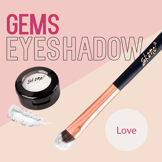 Skone Cosmetics Gems Eye Shadow, Highly Pigmented, Longwear Eye Makeup, Single Eyeshadow with Pro Shimmery Finish - Ultra-Blendable, Slightly Shimmer Shades - White Eyeshadow - Love