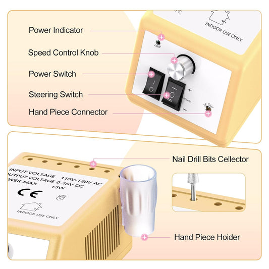 Jiasheng Electric Nail Drill, 30000rpm Professional Nail Drill Machine, Nail Drills for Acrylic Nails Professional Manicure Pedicure Kit for Woman