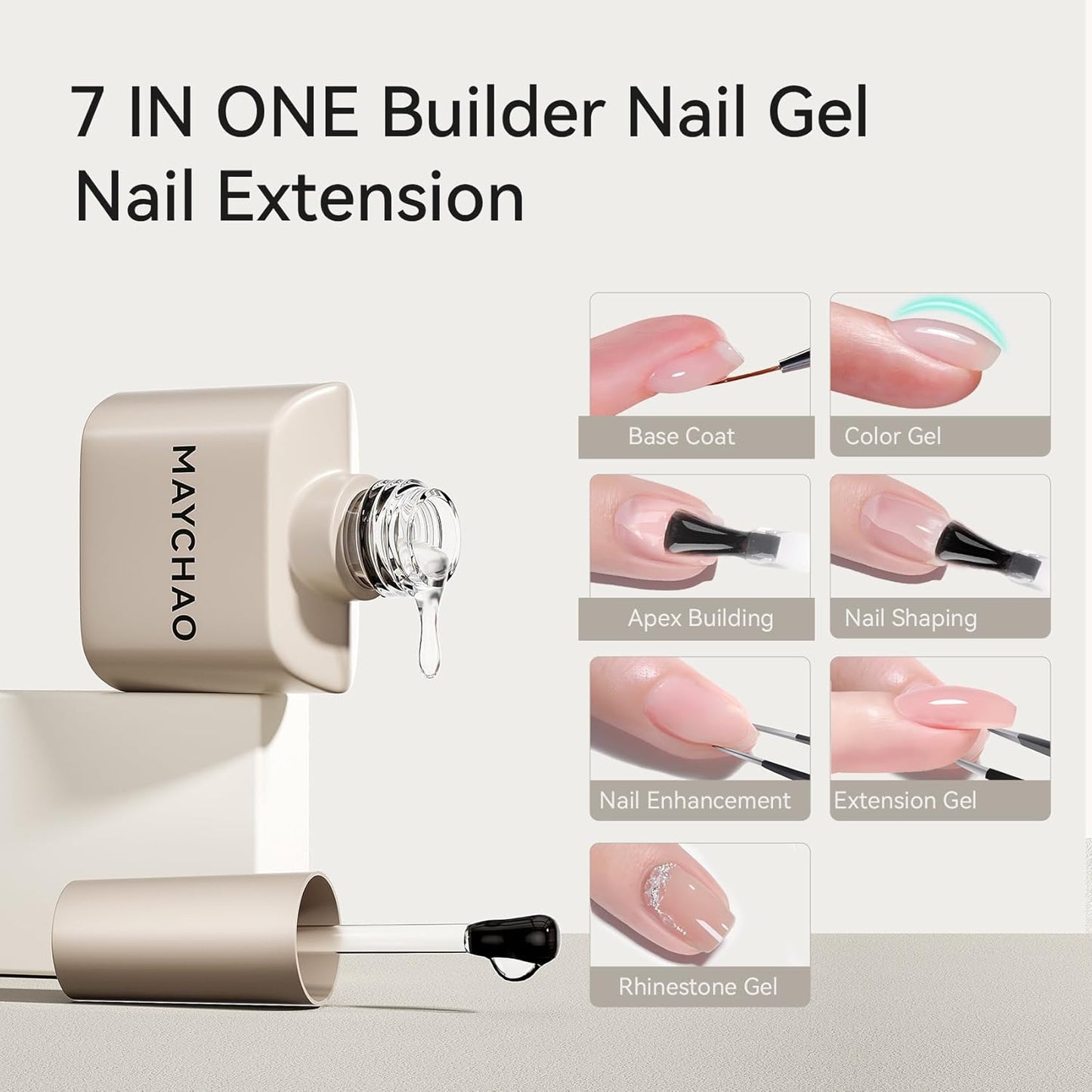 MAYCHAO Nude Pink Builder Gel for Nails, 15ml Nail Strengthener in a Bottle, Nail Extension Hard Gel, Soak Off Long Lasting UV Light Cure