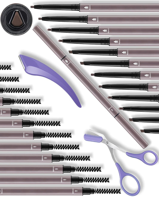 12Pcs Microblading Eye Brow Pencils for Women Brown Waterproof Eyebrow Pencil w/Eyebrows Razor & Scissors Kit 0.5mm Ultra-Fine Tip Creates Hair-Like Strokes for Effortless Natural Brows