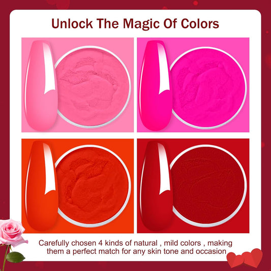 Honey Joy Dip Powder Nail Kit Starter, 4 Colors Dark Red Hot Pink Fine Dipping Powder Liquid Set with Base Top Coat Activator for Nail Art Manicure Salon DIY No LED Nail Lamp Needed, Dip-7pcs-No.20