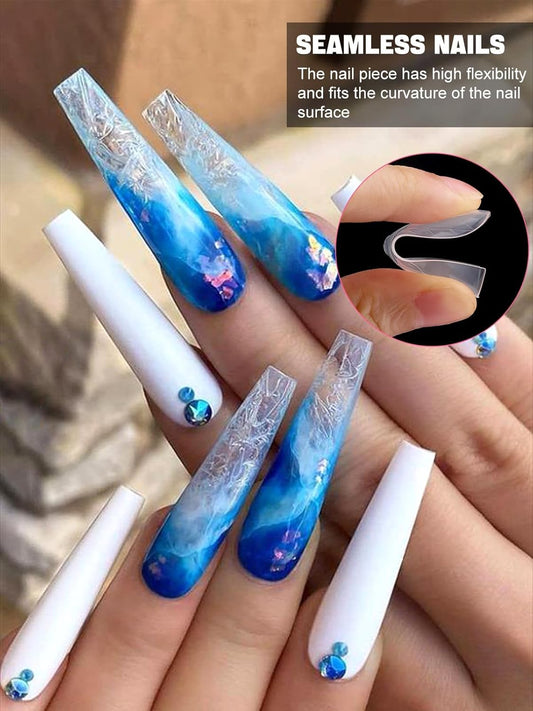 TOROKOM 120Pcs Poly Extension Gel Dual Forms Clear Tips Set - Acrylic False Nails With 12 Sizes Square Stiletto Gel Forms Full Cover Reusable Molds