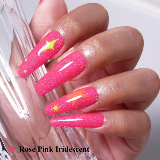 Imtiti Glitter Gel Nail Polish, Rose Pink Iridescent Glitter Nail Gel Polish Diamond Shimmer Sparkle Soak Off UV LED Spring Summer Manicure 10ML