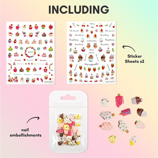 Makartt Nail Decorating Kit, 10pcs Designer Nail Stickers, Cute Dessert Nail Art Decor for DIY Manicure, Salon Accessories for Creative Nails Designs