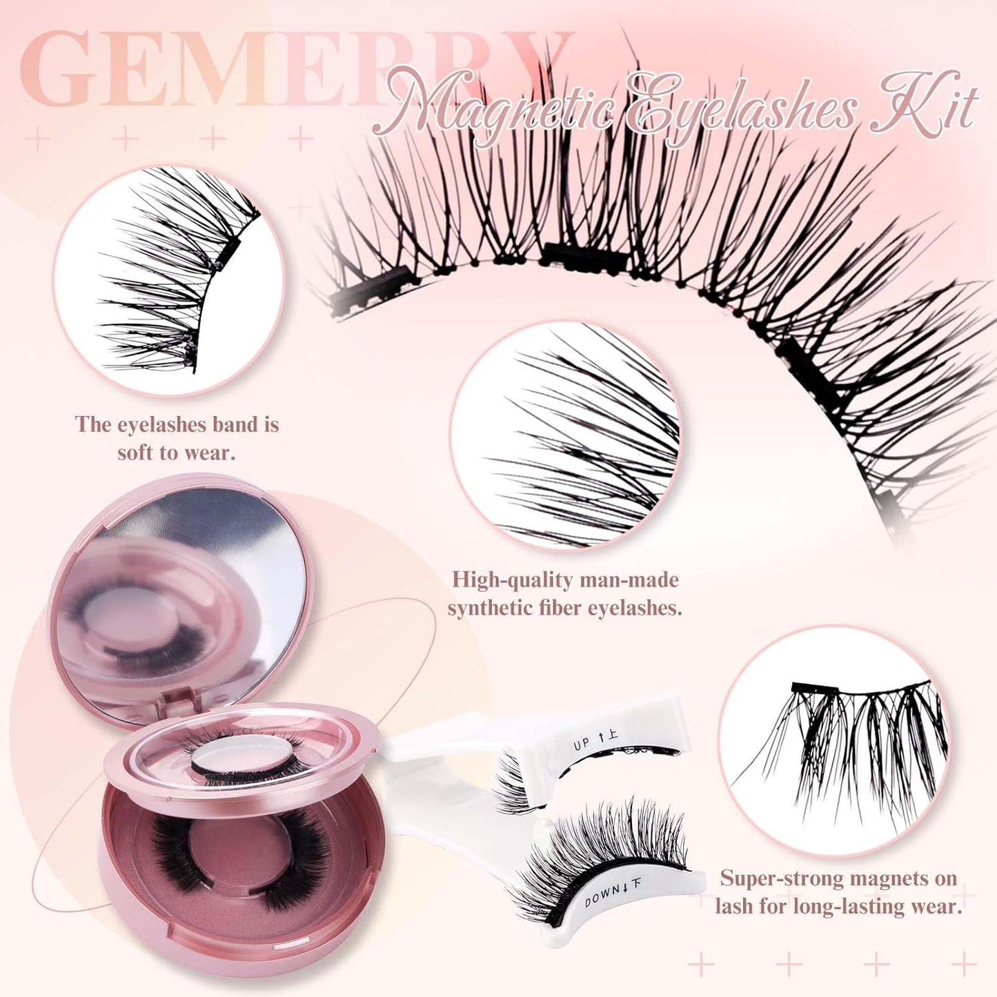 GEMERRY Magnetic Eyelashes with Applicator Magnetic Lashes Natural Look No Glue No Eyeliner Needed Soft Strip Lashes