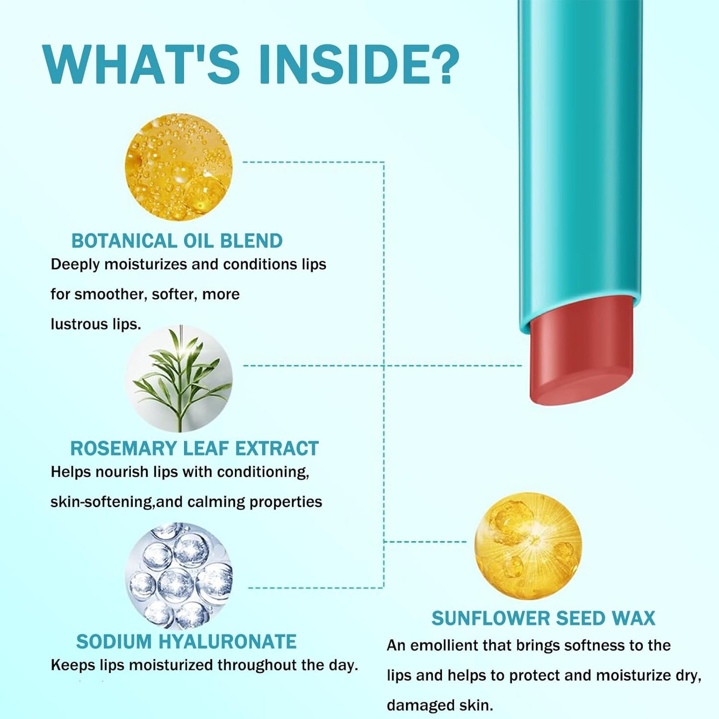 Lip Tint Hydrating, Moisturizing Lip Oil Balm, Long Lasting Waterproof Lip Gloss Non-Stick Cup Lipstick Set, Natural Ingredients Strong Moisturizing Lipstick (Peach Coral)