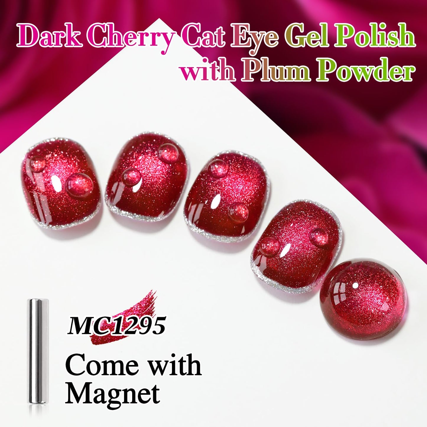 Double Rhythm 15ML Ice Glass Cat Eye Gel Polish with Magnet Holographic Glitter Shimmer Translucent Sheer Color Salon Soak Off Magnetic Nail at Home (Dark Cherry-MC1295)