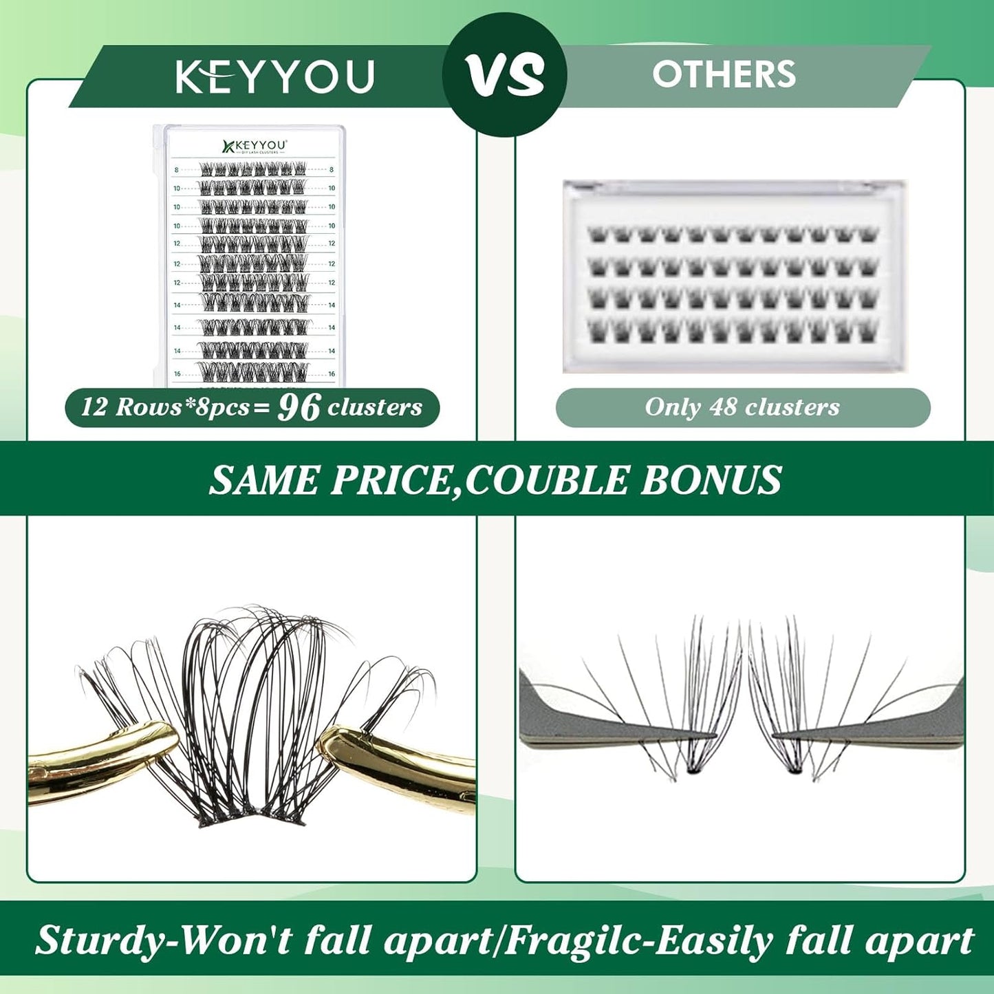 Lash Clusters 96pcs Individual Lashes Y11 D Curl 14mm Cluster Lashes KEYYOU Volume Wispy Lash Extension Soft&Comfortable Easy DIY at Home(Y11 D-14mm)