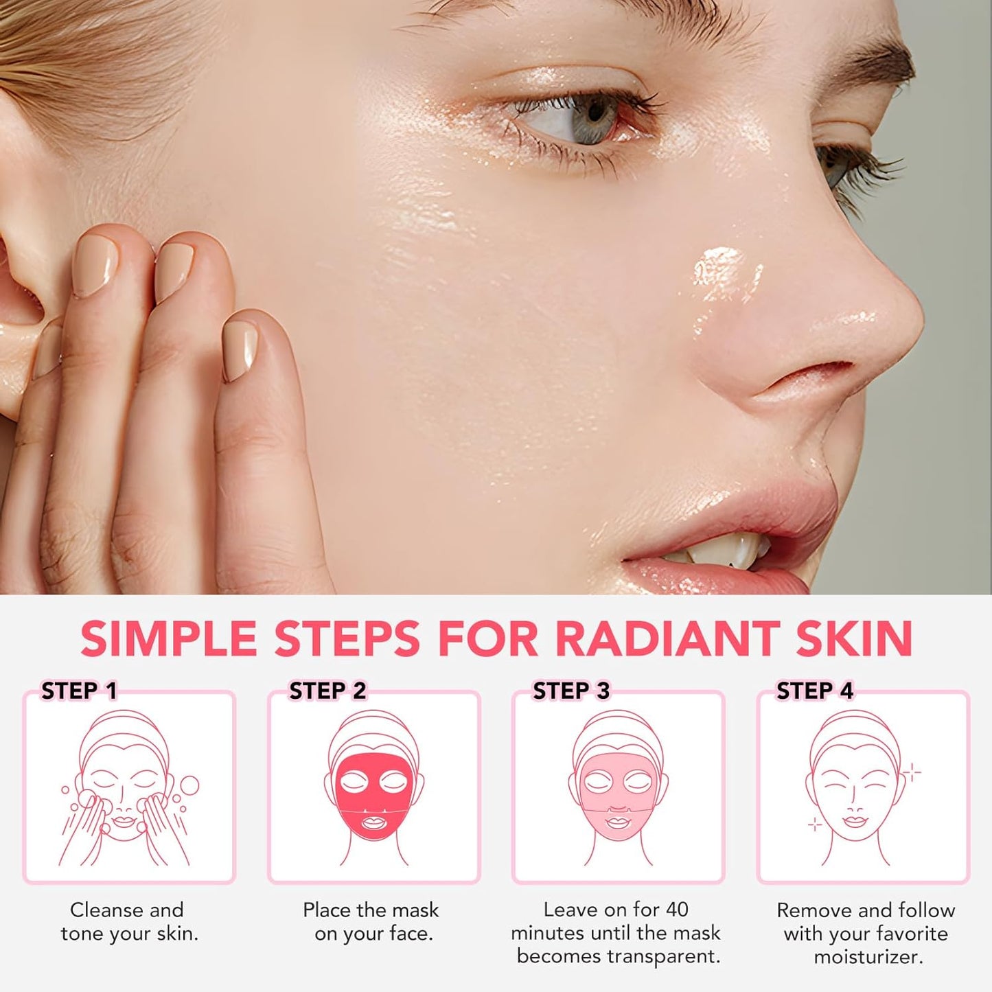 Collagen Face Mask, Hydrating Overnight Hydrogel Mask, Face Masks Skincare Anti Wrinkle Moisturizing, Facial Masks for Women Skin Care Sheet Masks for Face (4ea-Pink)