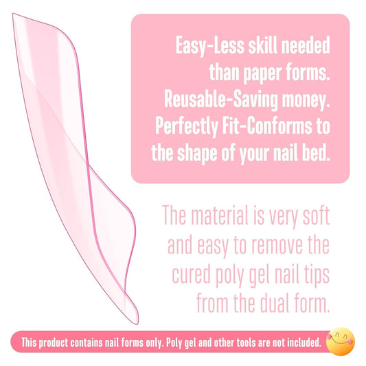 300 Pcs Toe Nail Dual Forms for Poly Gel Toenail Extension, PINK, Reusable Molds for Polygel Buider Hard Gel Acrylic French Tip Toenails, for Nail Art Salon Pedicure & DIY at Home 15 sizes