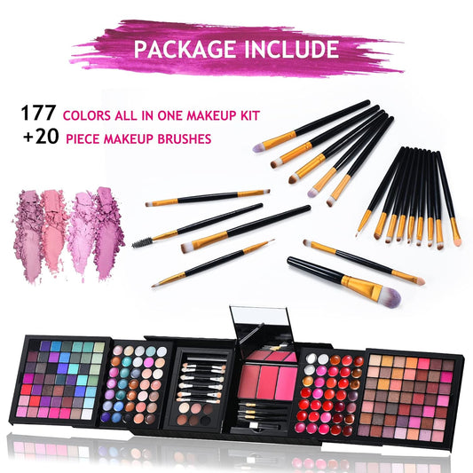 All in One Makeup Kit for Women Full Kit- 177 Color Combination Makeup Set Palette- 119 Eyeshadow,35 Lipstick,6 Powder,14 Concealer,10 Applicators,20 Brushes Set,Make Up Gift Kits for Women Teen Girl