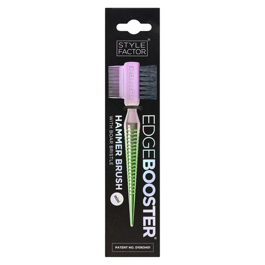 STYLE FACTOR EDGE BOOSTER® Hammer Brush Rat Tail– Double-Sided Edge Control Brush & Comb with Boar Bristles – For Edges, Slick Backs, Baby Hair Styling, and Taming Flyaways- Travel Size