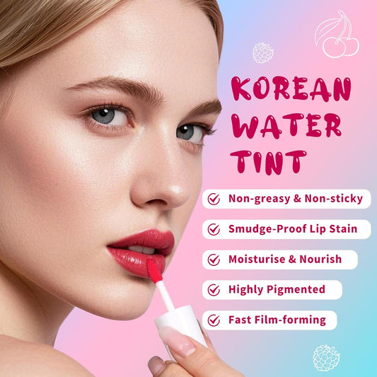 Lip Tint Stain, Long Lasting Korean Lip Stain Set, Non-sticky Waterproof Lightweight Lip and Cheek Tint, Moisturizing High Pigment Water Tint, Matte Finish Lip Tint
