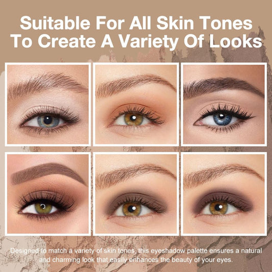 evpct 6 Colors Light Ivory Nude Brown Eyeshadow Palette, Stone Putty Taupe Black Cherry Dark Mauve Natural Matte High Pigment Mini Travel Eye Shadow Palette Makeup for Older Women, Built in Mirror