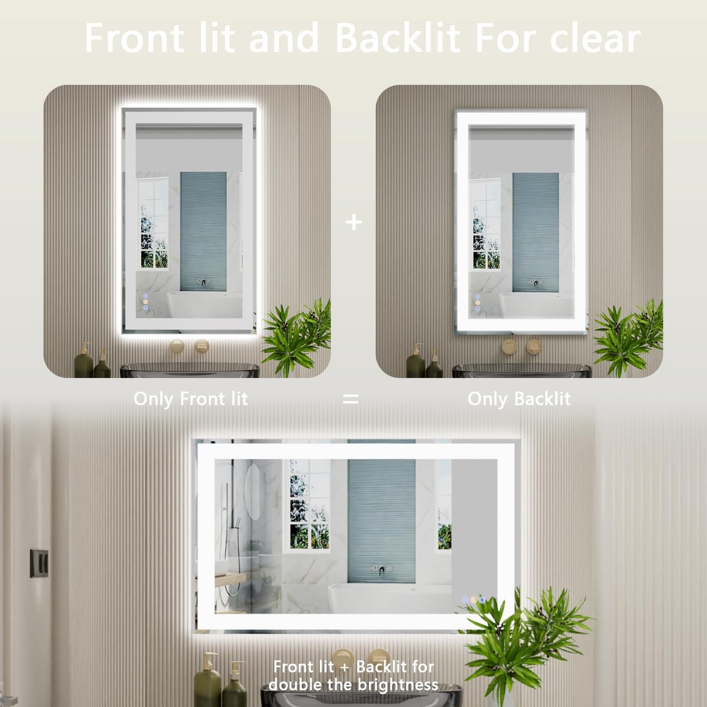 60"x 36" LED Bathroom Mirror with Lights, Front and Backlit Large LED Vanity Mirror, Controlled Separately Wall LED Smart Mirror with 3 Colors, Anti-Fog, Stepless Dimmable, Memory(UL ETL)