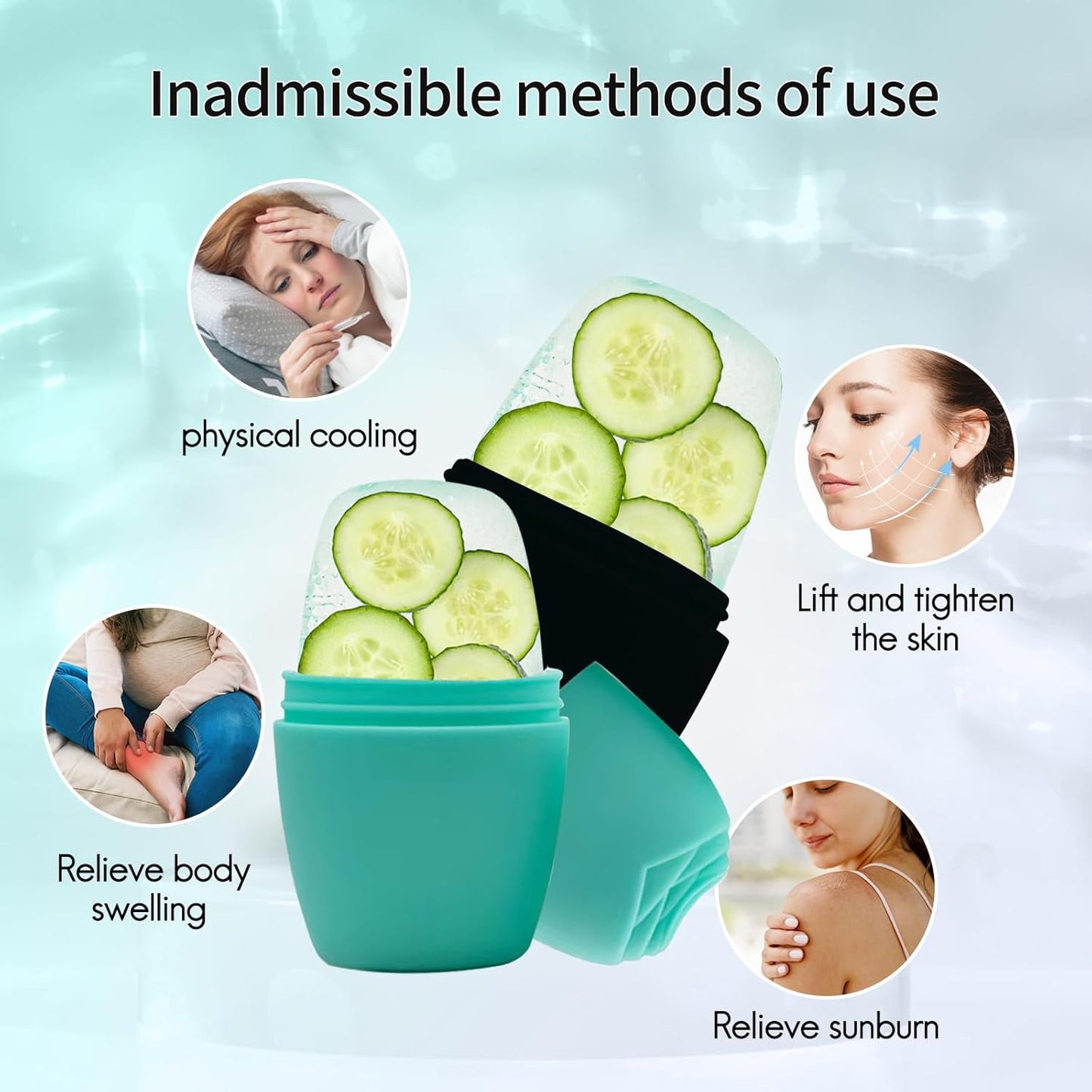 2Pack Ice Roller for Face, Qewro Silicone for Tone skin, Reusable Eye Puffiness Relief, Ice Roller Mold for Neck, Facial Roller to Remove Fine Lines Pores Anti Wrinkles (2Pack Green and Black)