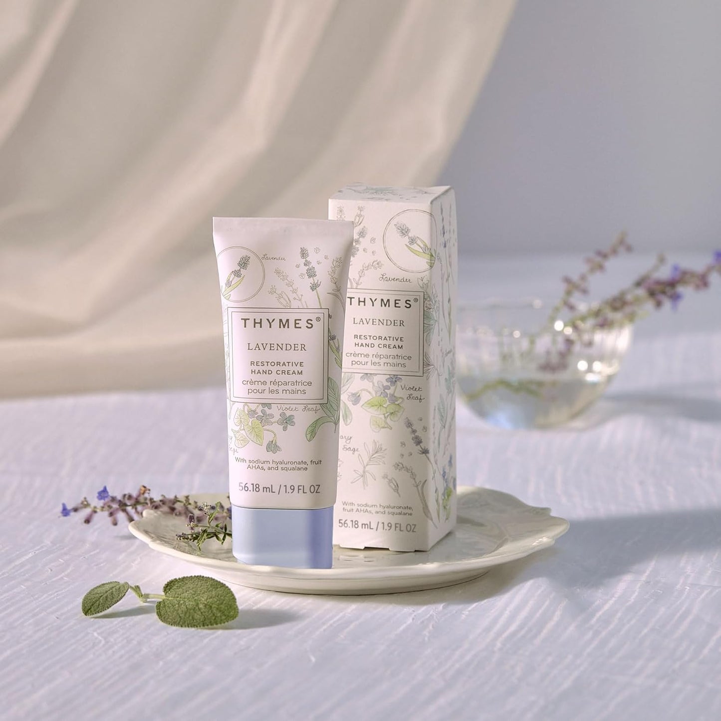 Thymes Restorative Hand Cream for Women & Men - Moisturizing Hand Cream Travel Size - Notes of Velvety Lavender, Warm Rosewood, Fresh Clary Sage, & Earthy Violet - Skin Care (Lavender, 1.9 fl oz)