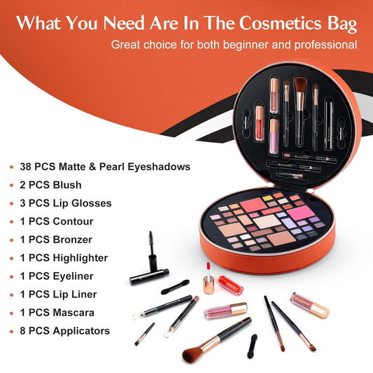 Color Nymph All In One Makeup Kit For Teens With Portable Cosmetics Bag, Multiple Makeups For Begginers As Christmas,New Year,Birthday Gift Included 38-Colors Eyeshadows Lipglosses Brushes(Orange)