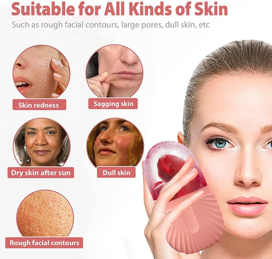 KOGITI Face Ice Roller & Mold - Beauty Facial Massage Tool for Puffiness Relief, Ice Cube Holder (Shell-Pink)